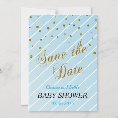 Sweet Baby Boy Blue & Gold Confetti | Baby Shower Magnetic Invitation