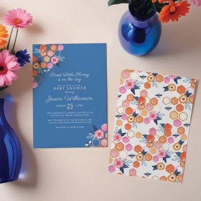 Sweet Little Honey On The Way | Blue Floral Bee Invitation
