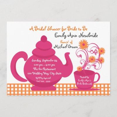 Tea Party Pink and Orange Bridal Shower Invitation