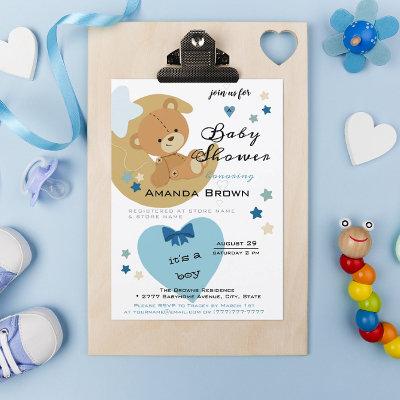Teddy Bear Love Baby Boy Shower Invitation Postcard