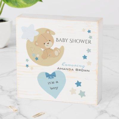 Teddy Bear Love Baby Boy Shower | Wooden Box Sign