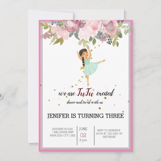 Tiny Dancer | Pink Floral Ballet Birthday Party Invitation