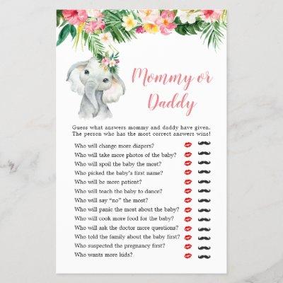 Tropical Elephant Girl Baby Shower Mommy or Daddy
