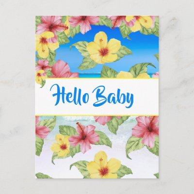 Tropical Flower Baby Shower Beach Hello Baby Postcard