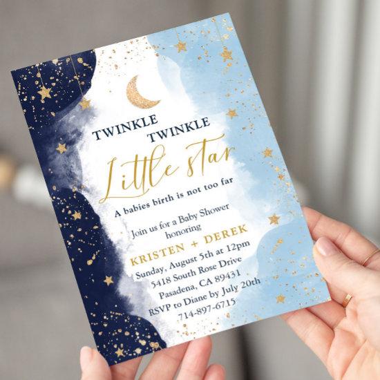 Twinkle Baby Shower, Baby Boy, Watercolor Invitation