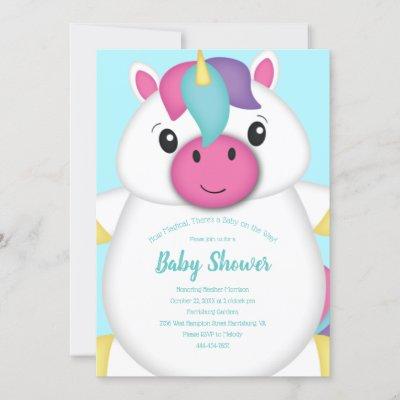 Unicorn Baby Shower Teal Invitation
