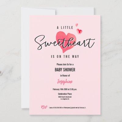 Watercolor Hearts Little Sweetheart Pink shower Invitation