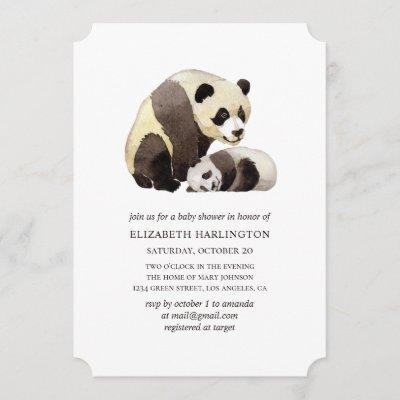 Watercolor panda baby shower. Cute bear animal Invitation