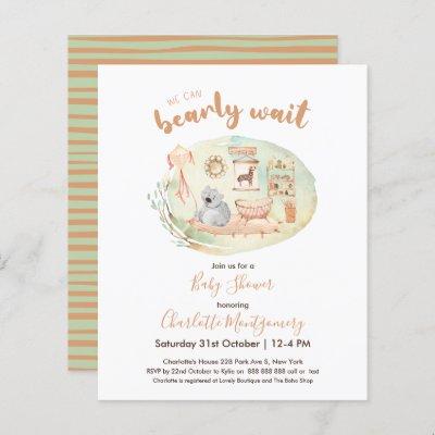 We Can Bearly Wait Baby Shower Budget Invitation