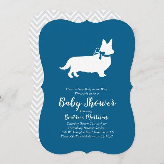 Welsh Corgi Dog Baby Shower Blue Boy Invitation