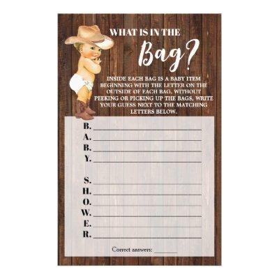 What's in the Bag Cowboy Baby Shower Game card Flyer