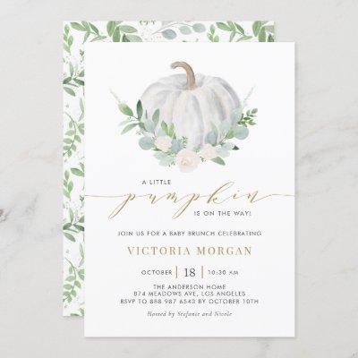 White Pumpkin and Greenery Fall Baby Brunch Invitation
