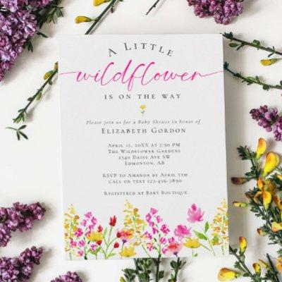 Wildflower Baby Shower Watercolor Floral Pink Cute Invitation