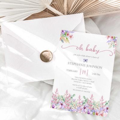 Wildflower Oh Baby Pink Floral Baby Shower Invitat Invitation