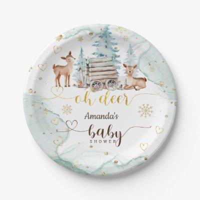 Winter Oh Deer Baby Shower Paper Plates