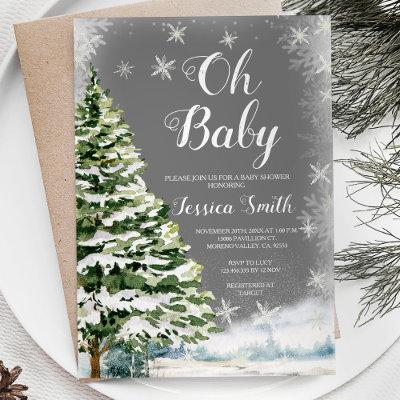 Winter Snowflakes Christmas Oh Baby Shower Tree Invitation