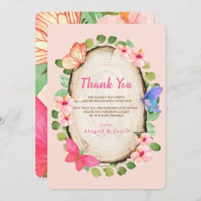 Woodland Butterfly Girl Thank You Baby Shower Card