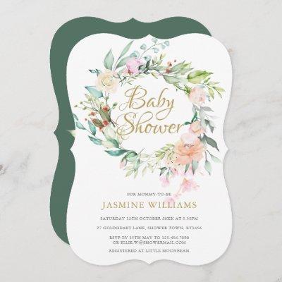 Woodland Rose Garland Baby Shower / Sprinkle Invitation