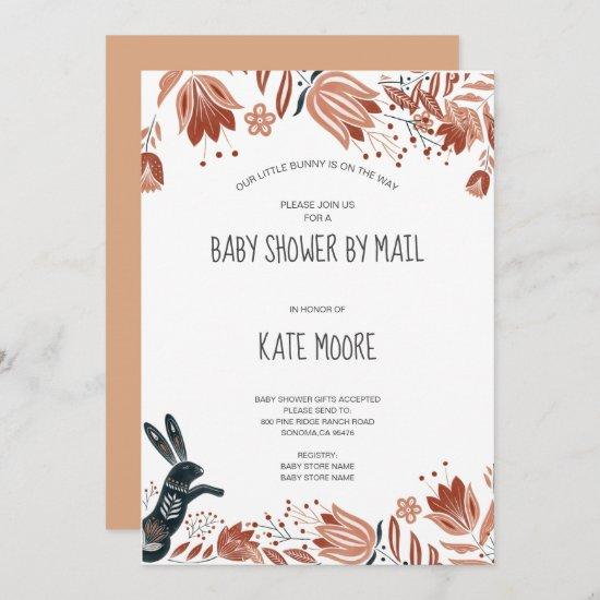 Woodlands Rabbit Baby Shower By Mail Coral Invitation