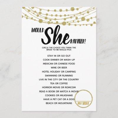 would she rather bridal baby shower game invitation