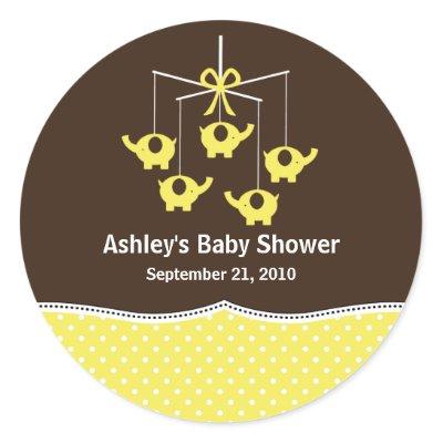 Yellow & Brown Elephant Mobile Baby Shower Classic Round Sticker